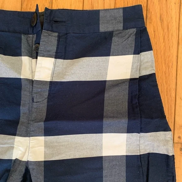 Kowtow navy and white plaid pants